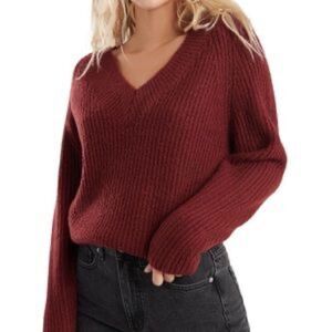 GARAGE Long Sleeve V-Neck Ribbed Sweater